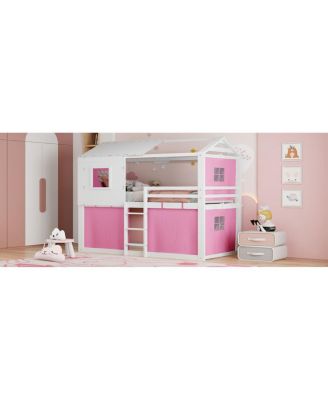 Twin Size Bunk Wood House Bed with Tent