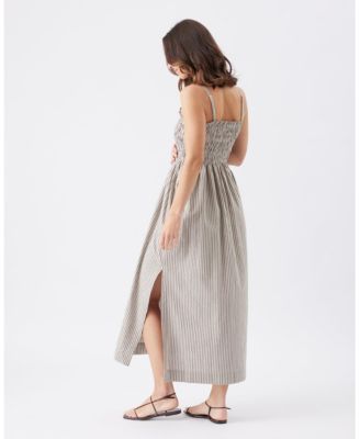 Women's Leo Stripe Shirred Dress Natural / Black