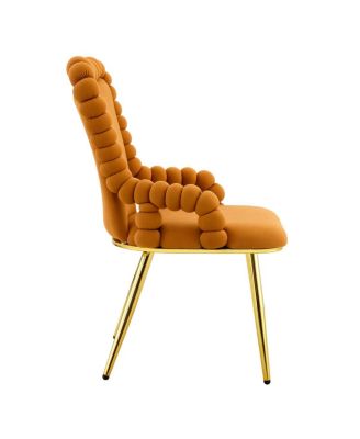 Set of 2 Orange Puffy Bubble Chairs with Gold Legs, Velvet Dining Chairs