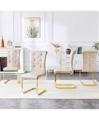 Set of 4 Retro Alligator Upholstered Dining Chairs with Crystal Buckle & Gold Legs