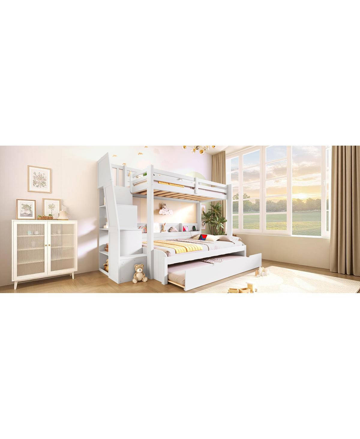 Streamdale Furniture over Full Bunk Bed with Storage Stairs, Trundle, Led, Usb