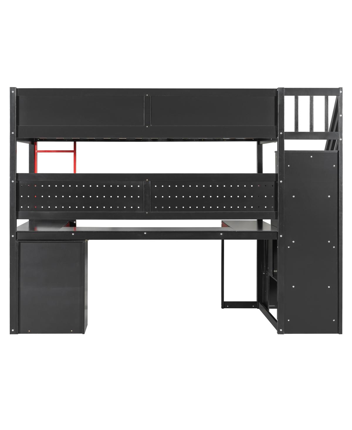 Streamdale Furniture Twin Gaming Loft Bed with Storage Stairs, Desk, Shelves & Pegboard