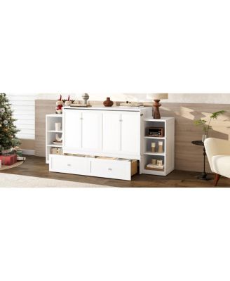 Full-size Murphy bed with storage drawers and shelves