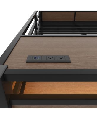 Full Size Metal Bunk Bed with Storage, LED, and USB