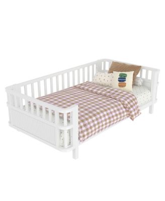 Streamdale Children's double wooden platform bed with railings, Twin, White