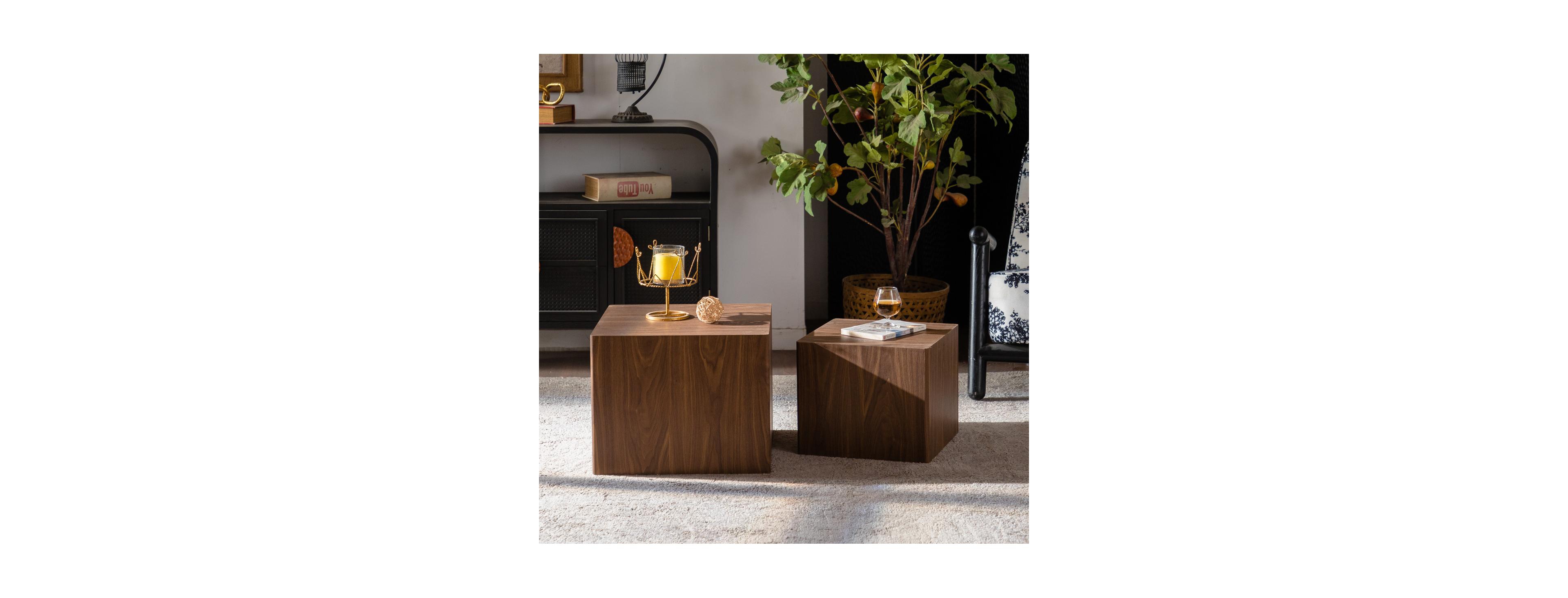 Streamdale Furniture Walnut Nesting Cube Coffee Table Set - Modern Mdf Wood Grain Side Tables