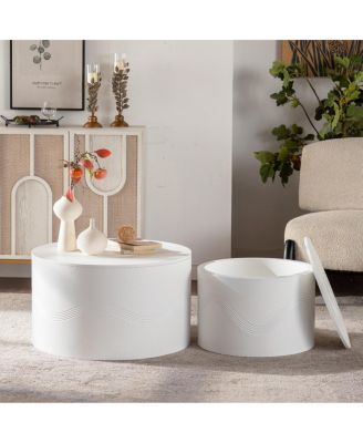 Set of 2 White Round Coffee Tables with Hidden Storage (26.77"/19.69)
