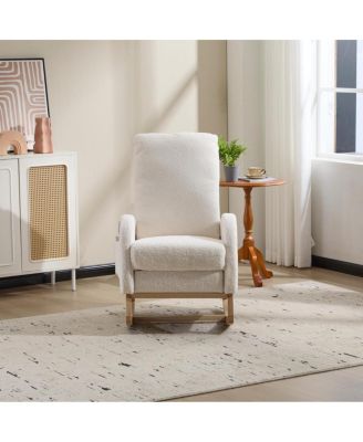 Modern Accent Rocking Chair with Solid Wood Legs & Side Pocket