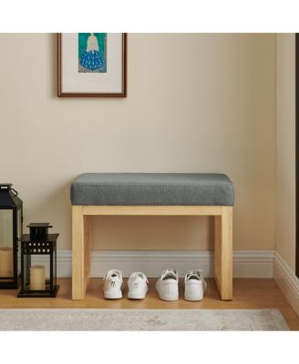 Shoe-changing bench with wooden frame and cushioned seat