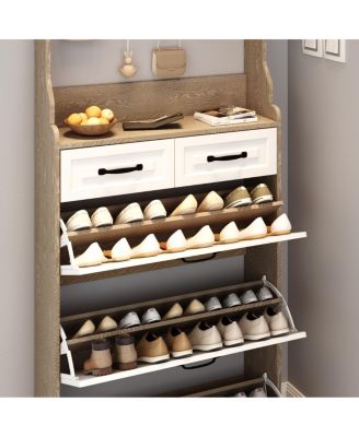 Oak 3-door, 2-drawer shoe cabinet with hanger and large storage