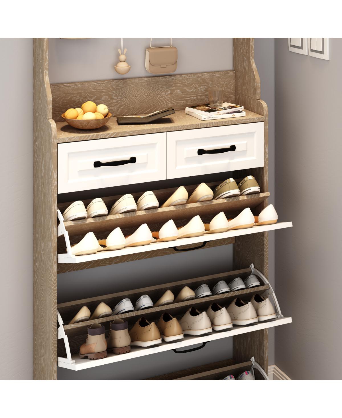 Streamdale Furniture Oak 3-door, 2-drawer shoe cabinet with hanger and large storage