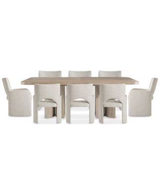 Loggia 9-Pc. Wood Rectangle Table and Upholstered Arm Chairs Dining Set