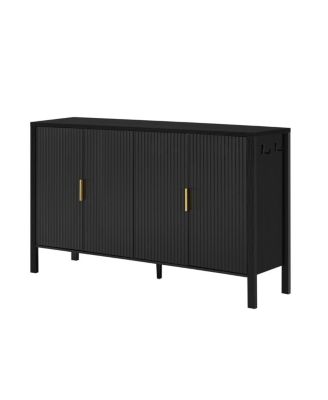 Modern 57.5" Stripe 4-Door Storage Cabinet with Racks & Hooks
