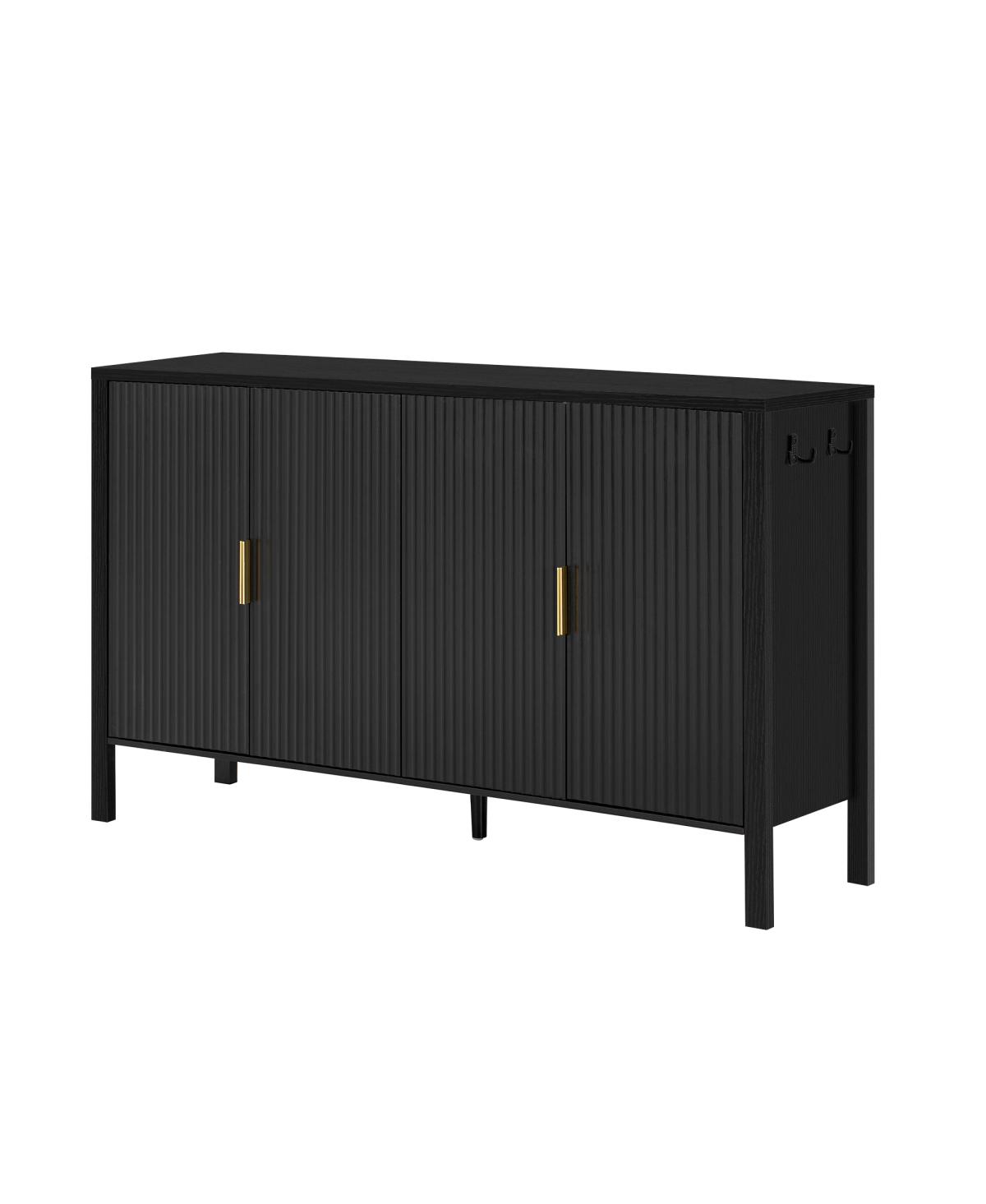 Streamdale Furniture Modern 57.5" Stripe 4-Door Storage Cabinet with Racks & Hooks