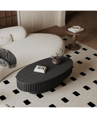 47" Oval Black Wood Veneer Coffee Table with Storage