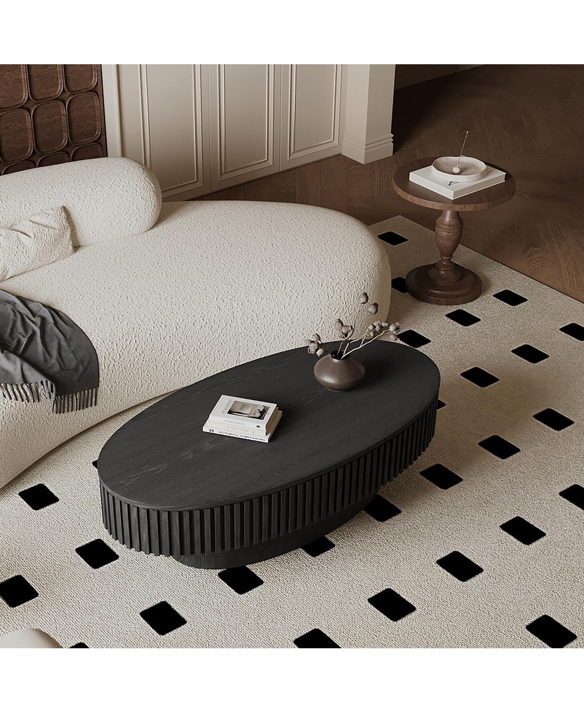 Streamdale Furniture 47" Oval Black Wood Veneer Coffee Table with Storage