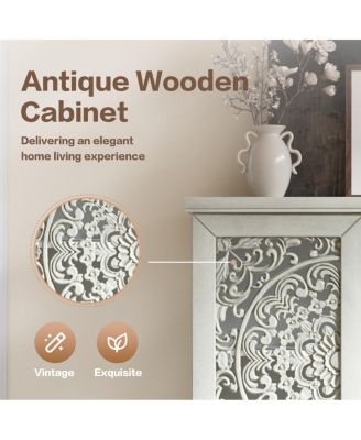 Rustic 55" Storage Cabinet with Drawer and Carved Wood Doors