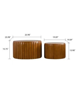 Set of 2 Fluted Round Coffee Tables - Solid Wood Nesting Center Table (26.77"/19.69")