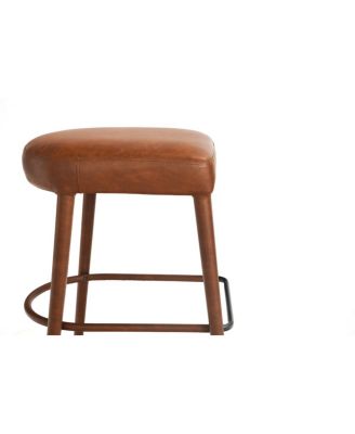 Counter Height Backless Brown Faux Leather Bar Stool - Padded Seat, Metal Legs (2 Sets)