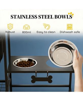 Adjustable Dog Bowl Stand Pet Feeding Station in Black
