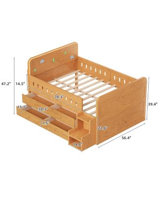 Wooden Full Size Bed with LED Light, Storage Drawers