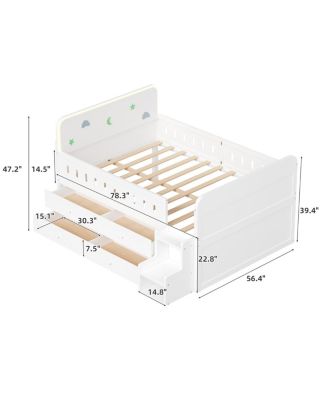 Wooden Full Size Bed with LED Light, Storage Drawers