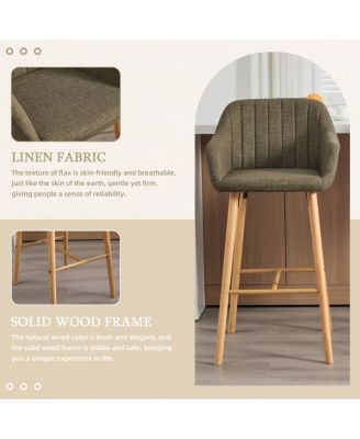 Modern Linen Bar Stools Set of 2 with Back & Armrest