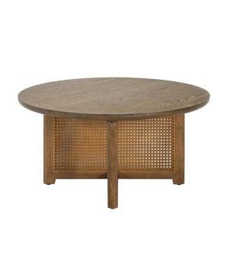 32" Rattan Coffee Table, Round Rattan Woven Wood Coffee Table