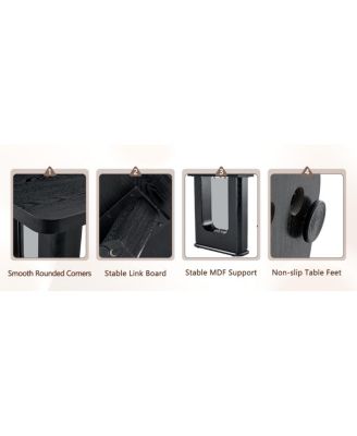 Furniture Stylish Black Wood Textured Dining Table and 4 White PU Chairs Set.