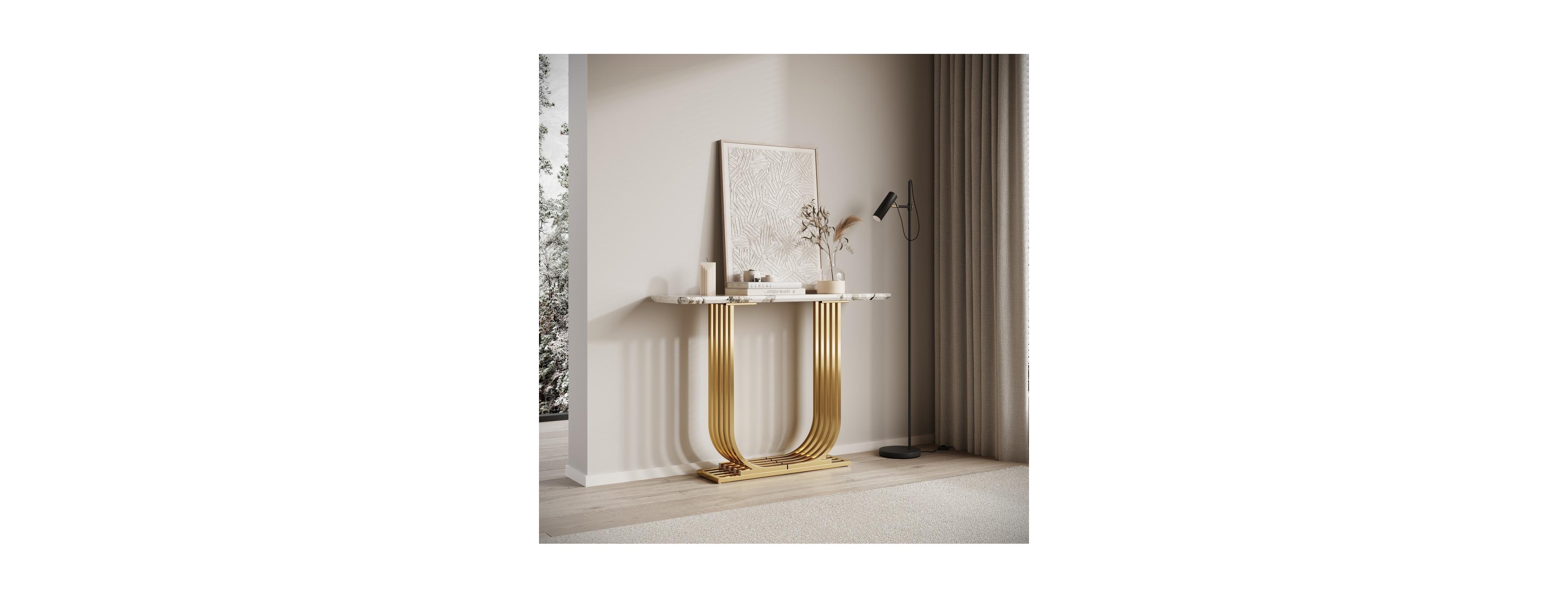 Streamdale Furniture Modern 43.3" Wooden Console Table with Marble Top for Living Room/Bedroom