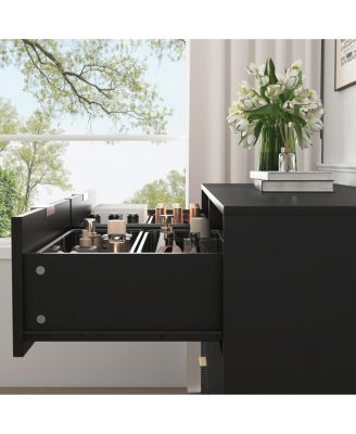 Modern 6-Drawer Wavy Pattern Dresser, Black
