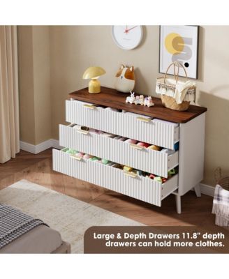 Fluted Dresser for Bedroom, 6 Deep Drawer Modern Wood Storage Chest, White