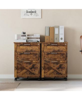 3-Drawer Rolling File Cabinet with Lock, Wooden Mobile Filing Cabinet for Home Office & Under Desk Storage, Rustic Brown