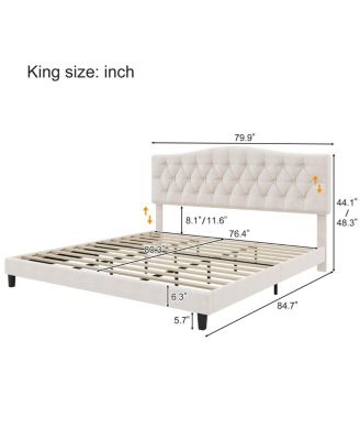Upholstered Bed with Curved Headboard, Tufted Details, No Box Spring Needed
