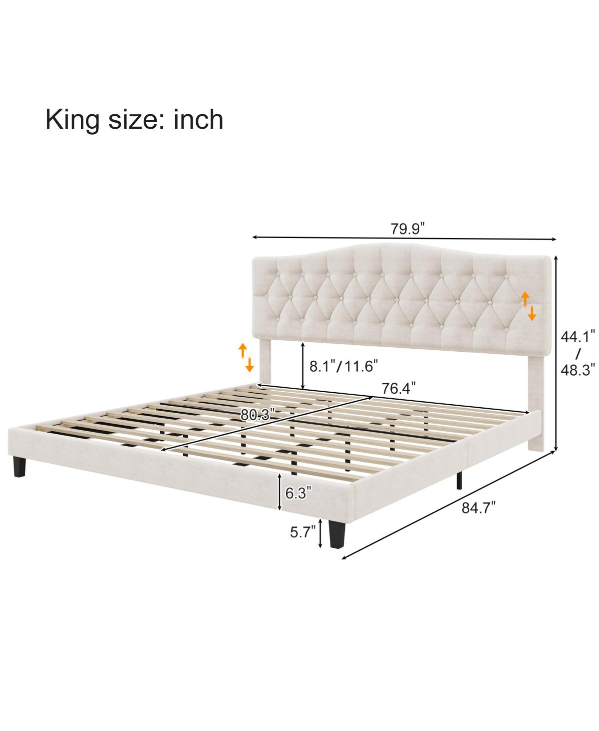Streamdale Furniture Upholstered Bed with Curved Headboard, Tufted Details, No Box Spring Needed