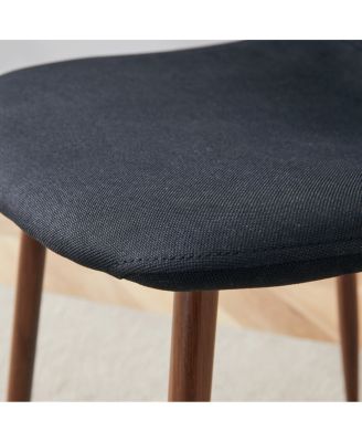 Luxury Simple Chair - Set of 4 Black Linen-Cotton Dining Chairs with Metal Walnut Legs.