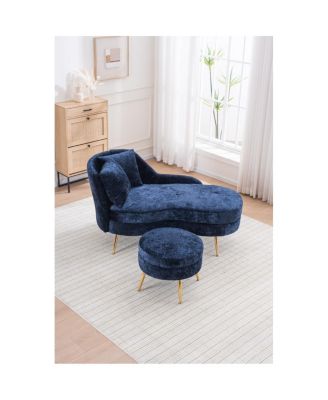 Streamdale 58" Indoor Chenille Chair with Left Armrest & Lumbar Pillow, Footstool Included