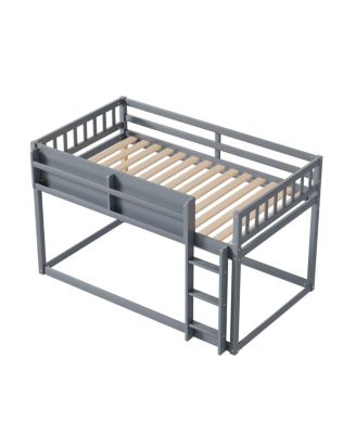 Low Twin Over Twin Bunk Bed with Ladder, Solid Wood