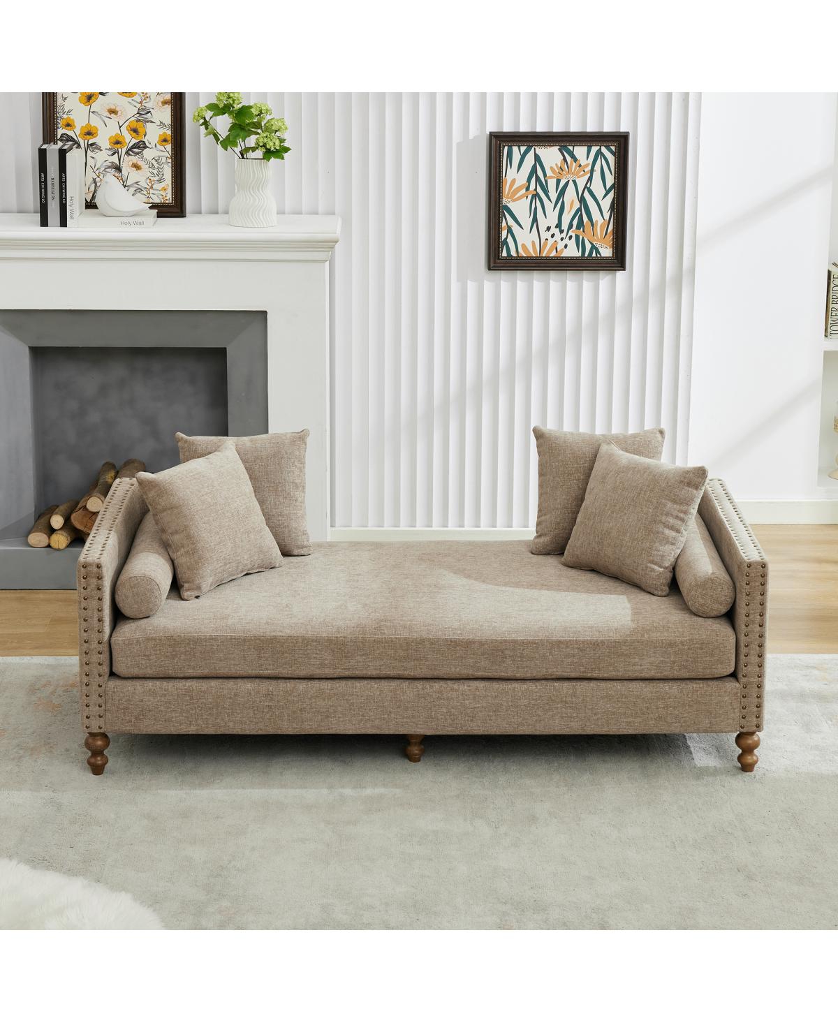 Streamdale Furniture Streamdale 75.2" Wide Upholstered Chaise Lounge with Nailheads, Sleeper Sofa Couch with Pillows