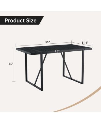 Streamdale Minimalist 55" Retro Rectangular Dining Table with Black Textured Top & Metal Legs