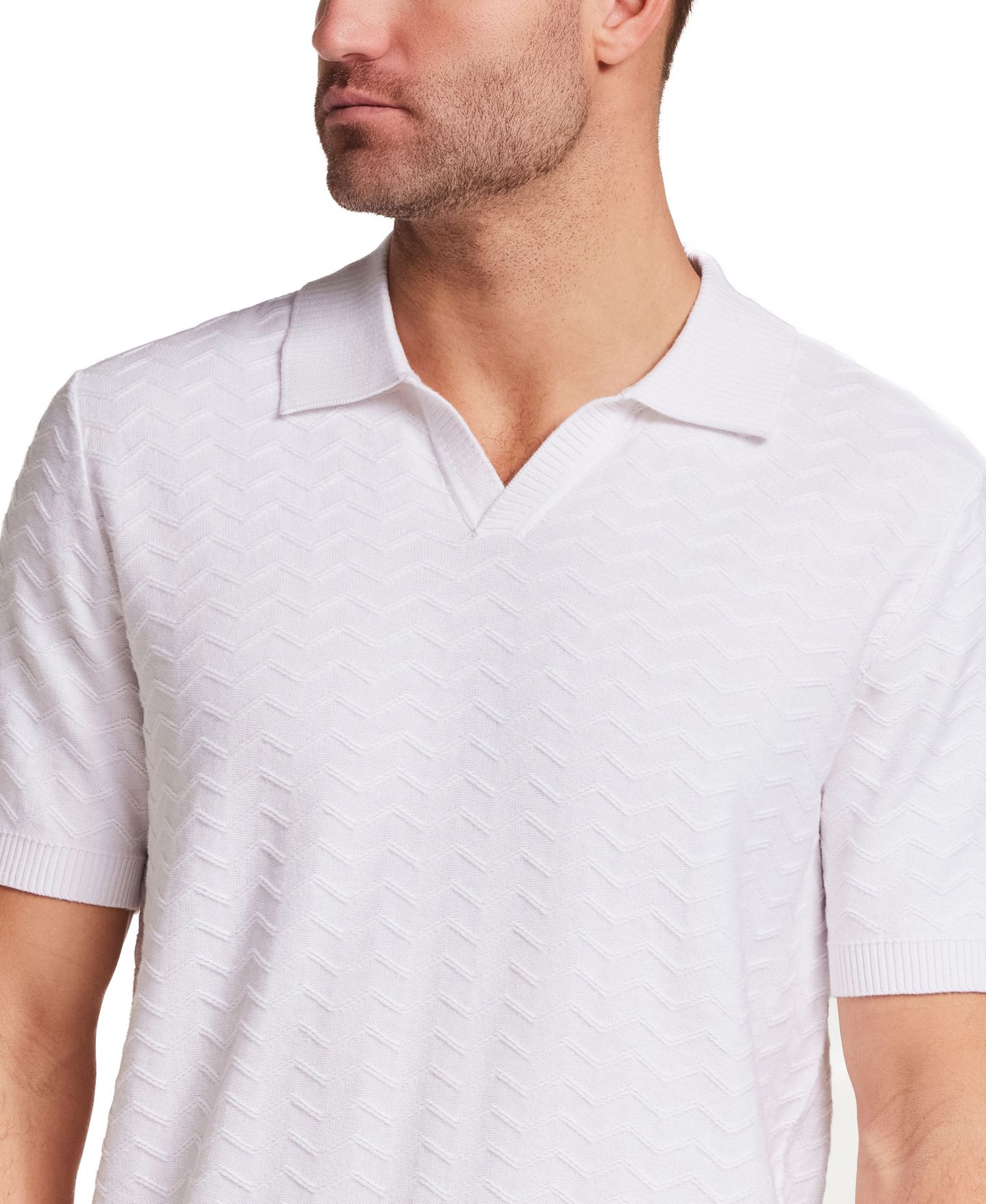 Мужской свитер Weatherproof Vintage Short-Sleeve Zigzag Johnny Collar Polo Sweater, цвет: Экрю — фото 2