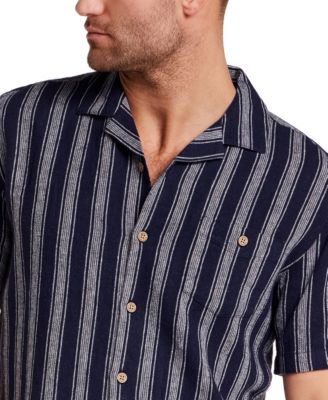 Men's Short-Sleeve Vertical Stripe Camp Collar Shirt