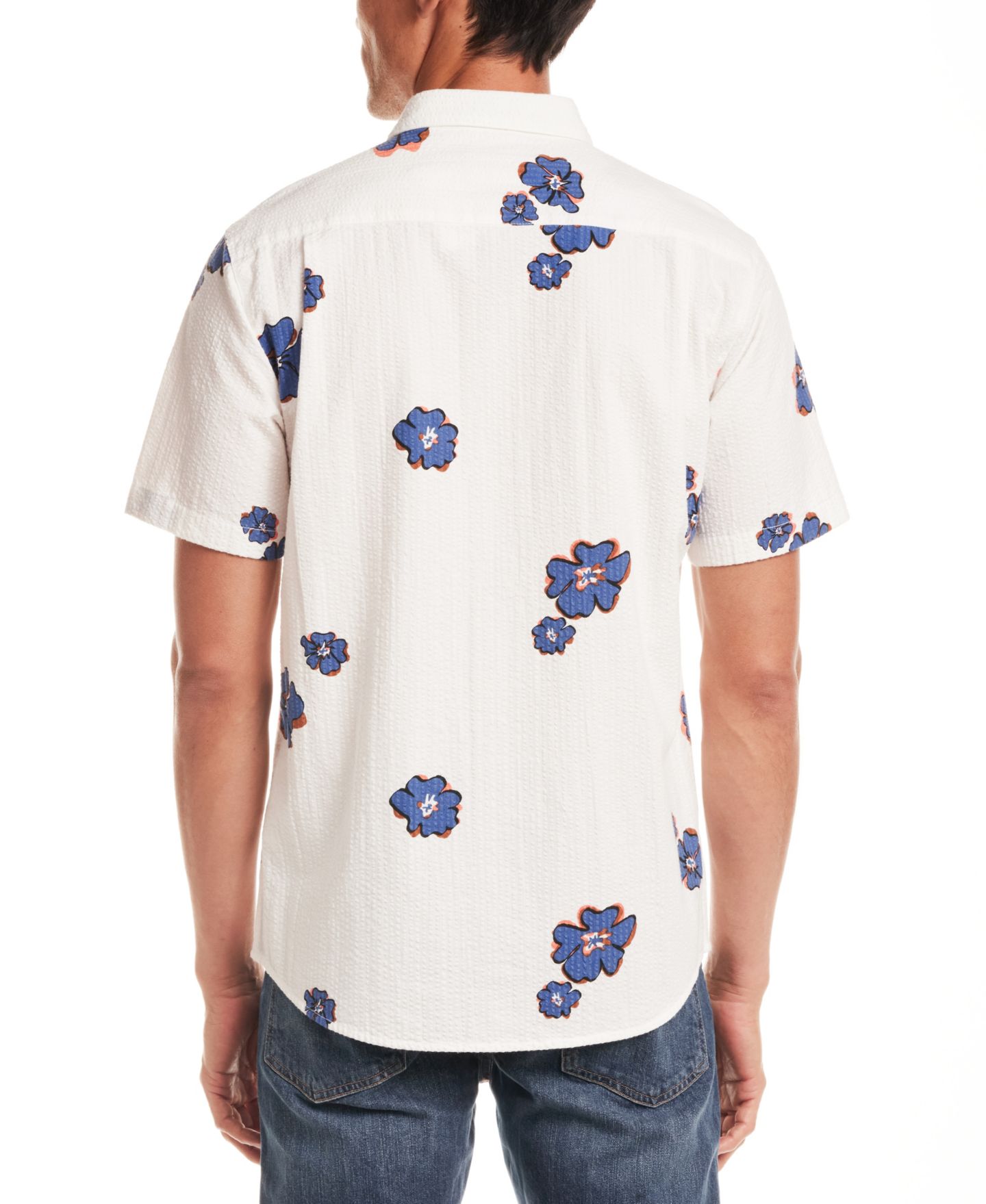 Мужская рубашка Weatherproof Vintage Short-Sleeve Button-Down Seersucker Print 100% Cotton Hawaiian, цвет: Синий — фото 4