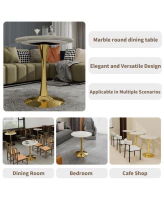 Streamdale Gold 27.6" Mid-Century Modern Dining Table with White Marble Top