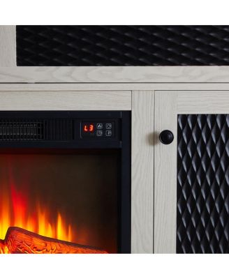 Streamdale  Furniture Embossed Pattern TV Stand with 23" Fireplace, Media Console with Storage, White