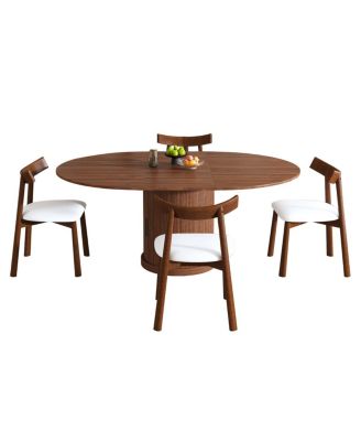 59" Extendable Oval Dining Table Set with 4 Walnut Chairs & 2-Tier Storage