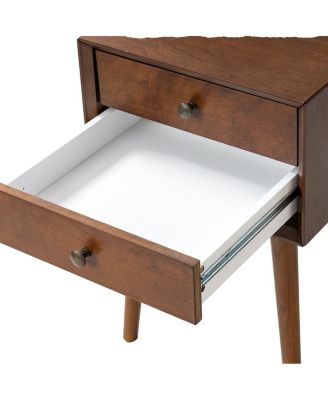 Nightstand with 2-Drawers, Small Side End Table with Storage, Walnut