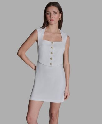 Women's Crepe Square Neck Button Front Two-Piece Dress