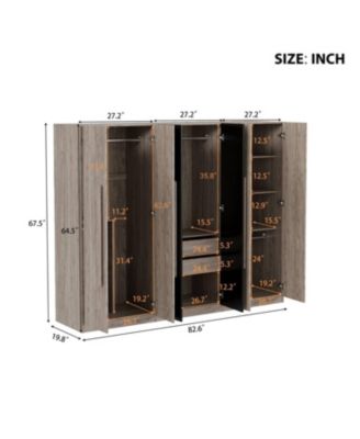 6-Doors Wooden Wardrobe Storage for Bedroom,with 2 Drawers Inside,Black+Nature
