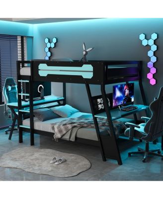 Bunk Bed with Two Gaming Desks & USB Ports